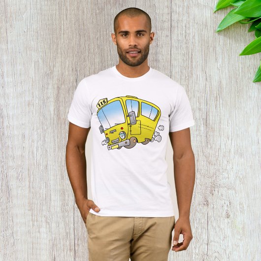 Cartoon Yellow Bus Mannen T-Shirt