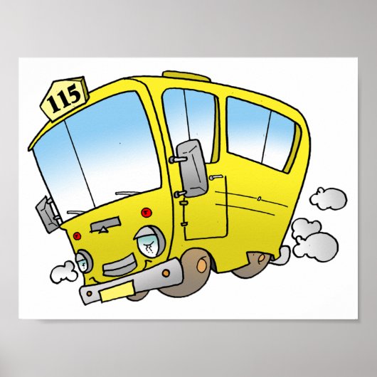 Cartoon Yellow Bus Poster (Voorkant)