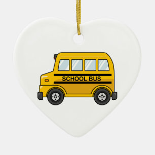 Cartoon Yellow en Black School Bus Keramisch Ornament