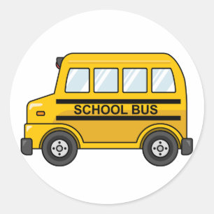 Cartoon Yellow en Black School Bus Ronde Sticker