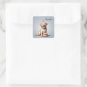 Cartoon Yellow Labrador Retriever Verjaardag Vierkante Sticker (Tas)