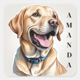 Cartoon Yellow Labrador Retriever Vierkante Sticker