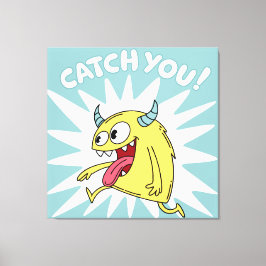 Cartoon Yellow Monster Running - Catch You Canvas Afdruk