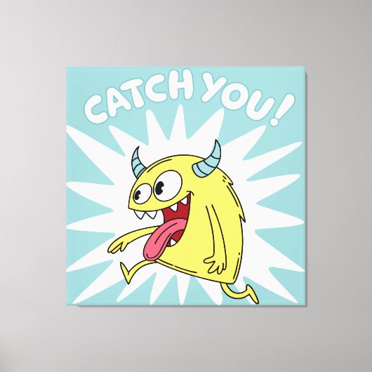 Cartoon Yellow Monster Running - Catch You Canvas Afdruk (Voorkant)
