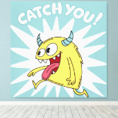 Cartoon Yellow Monster Running - Catch You Canvas Afdruk (Insitu (Houten vloer))