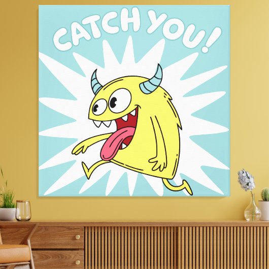 Cartoon Yellow Monster Running - Catch You Canvas Afdruk (Insitu (Woonkamer))
