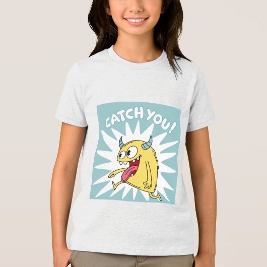 Cartoon Yellow Monster Running - Catch You Tri-Blend Shirt (Voorkant)