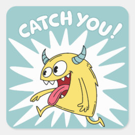 Cartoon Yellow Monster Running - Catch You Vierkante Sticker
