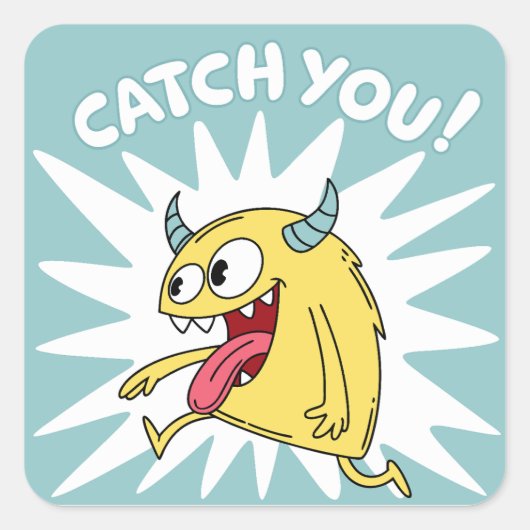 Cartoon Yellow Monster Running - Catch You Vierkante Sticker (Voorkant)