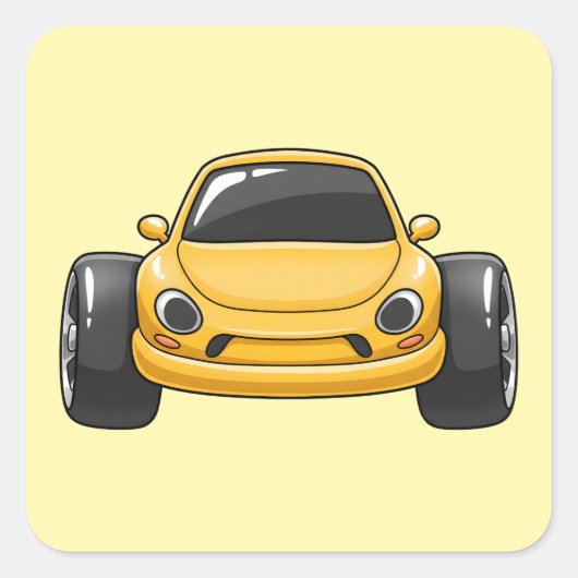 Cartoon Yellow Toon Car Vierkante Sticker (Voorkant)