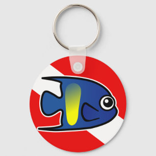 Cartoon Yellowbar Angelfish Dive Vlag Sleutelhanger
