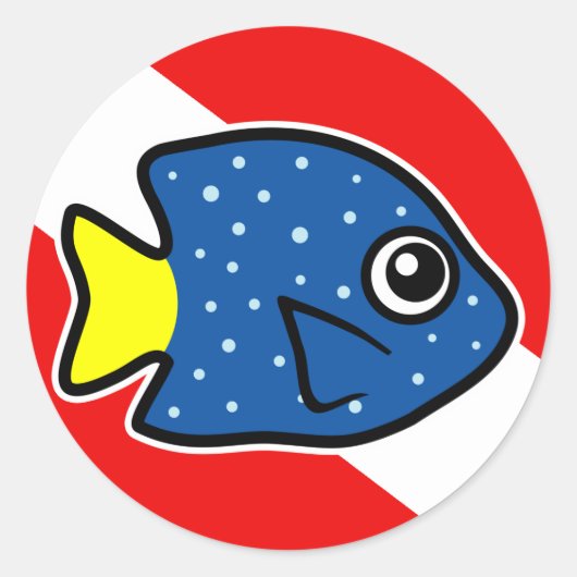 Cartoon Yellowtail Damselfish Dive Vlag Ronde Sticker (Voorkant)