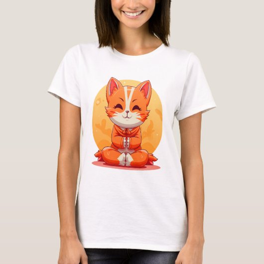 Cartoon Yoga Kat T-shirt (Voorkant)