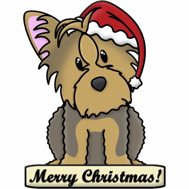Cartoon Yorkie-kerstversiering Fotobeeldje Ornament (Voorkant)