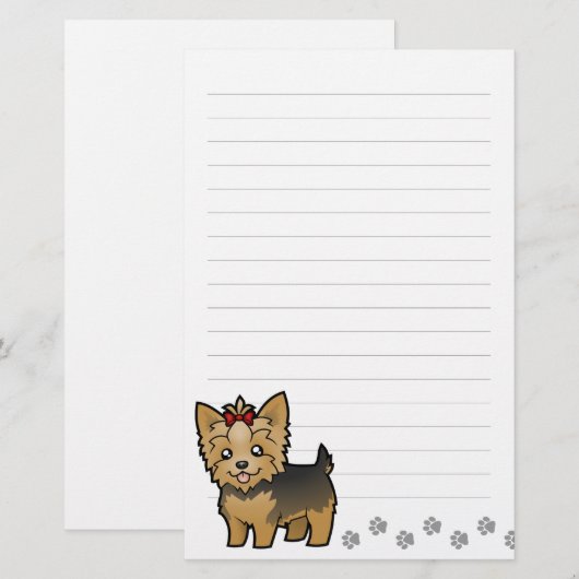Cartoon Yorkshire Terrier (kort haar met boeg) Briefpapier (Voorkant / Achterkant)
