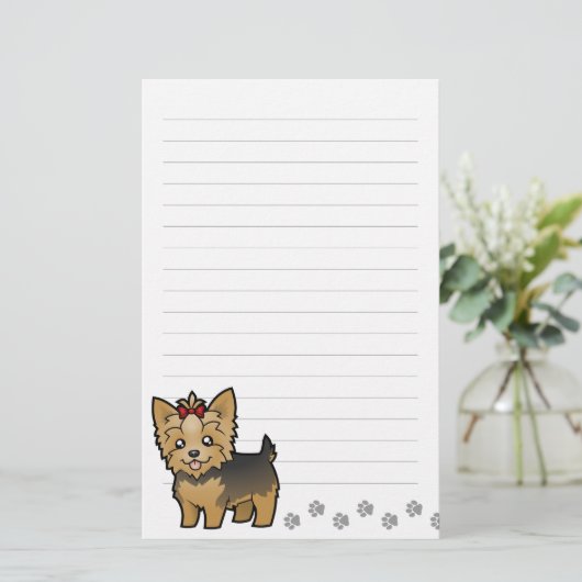Cartoon Yorkshire Terrier (kort haar met boeg) Briefpapier (Staand voorkant)