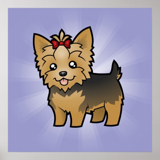 Cartoon Yorkshire Terrier (kort haar met boeg) Poster (Voorkant)