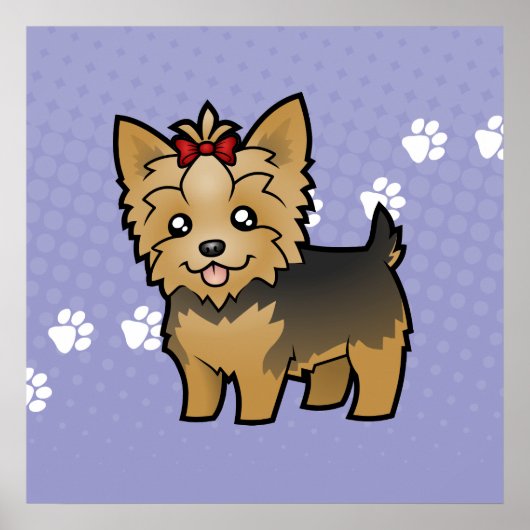 Cartoon Yorkshire Terrier (kort haar met boeg) Poster (Voorkant)