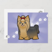 Cartoon Yorkshire Terrier (lang haar met boeg) Briefkaart (Voorkant / Achterkant)