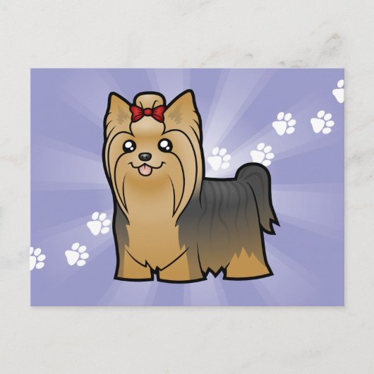 Cartoon Yorkshire Terrier (lang haar met boeg) Briefkaart (Voorkant)