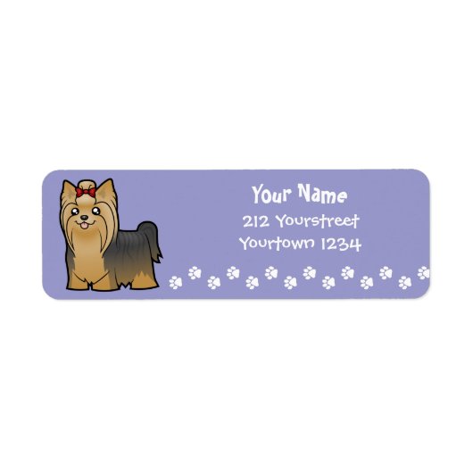 Cartoon Yorkshire Terrier (langhaar met boog) Etiket (Voorkant)