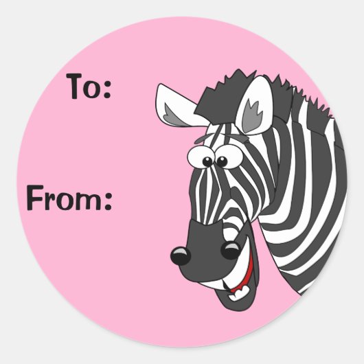 Cartoon Zebra Roze Gift Label Stickers Uw Kleur (Voorkant)