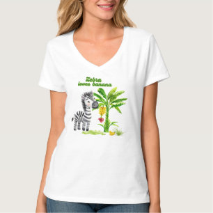Cartoon zebra staat naast een bananenboom Relaxe T-shirt