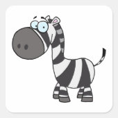 Cartoon Zebra Vierkante Sticker (Voorkant)