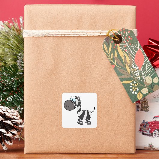 Cartoon Zebra Vierkante Sticker