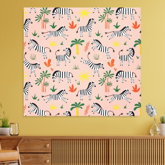 Cartoon Zebra's Grappig Naadloos Patroon Canvas Afdruk (Insitu (Woonkamer))