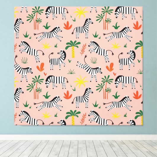 Cartoon Zebra's Grappig Naadloos Patroon Canvas Afdruk (Insitu (Houten vloer))