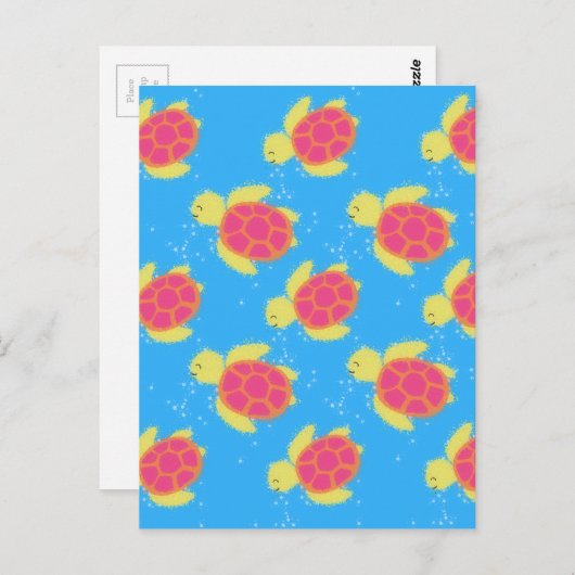 Cartoon Zee Turtle Pattern Briefkaart (Voorkant / Achterkant)