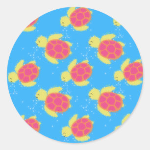 Cartoon Zee Turtle Pattern Ronde Sticker
