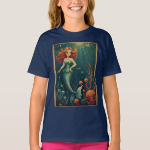 Cartoon Zeemeermin Speels Onderwater Ontwerp T-shirt