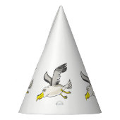 Cartoon zeemeeuw boven hoofd feesthoedjes (Links)