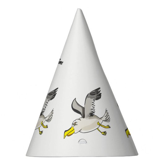 Cartoon zeemeeuw boven hoofd feesthoedjes (Rechts)