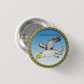 Cartoon zeemeeuw met een gouden lijst boven haar h ronde button 3,2 cm (Voorkant /achterkant)
