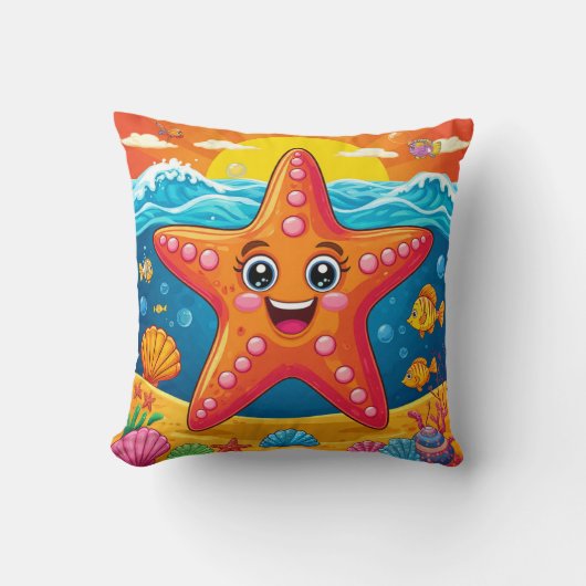 Cartoon Zeester Onderwater voor Kinderkamer Decora Kussen (Voorkant)