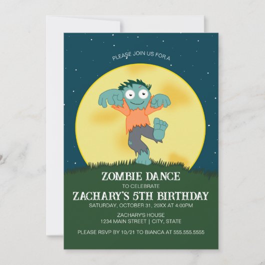 Cartoon Zombie Dance verjaardagsuitnodiging Kaart (Voorkant)