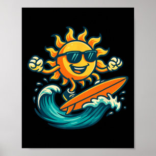 Cartoon Zon Surfen Zomer Strand Golf Art Poster