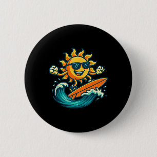 Cartoon Zon Surft Zomer Strand Golf Art  Ronde Button 5,7 Cm
