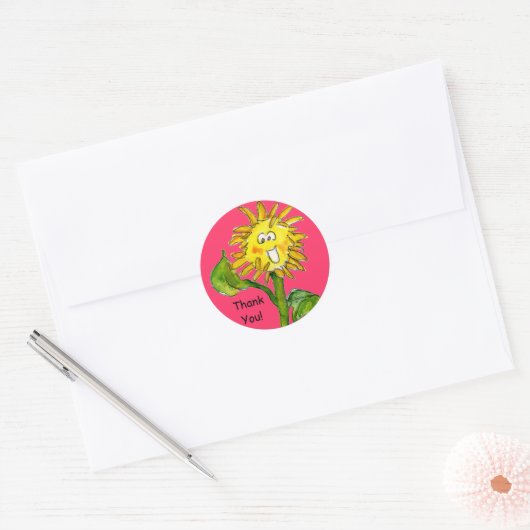 Cartoon Zonnebloem Dank u Stickers (Envelop)