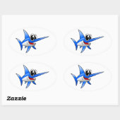 Cartoon zwaardvis ovale sticker (Vel)