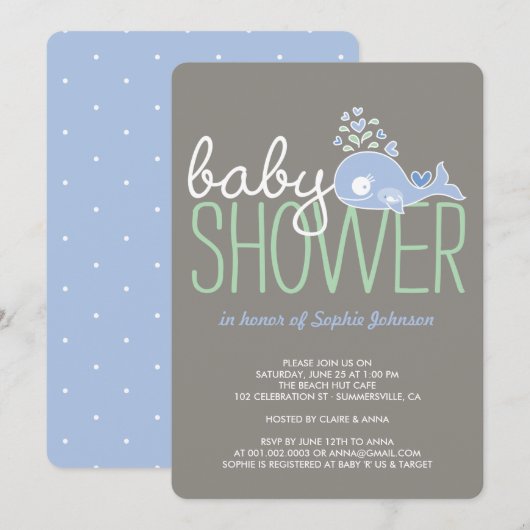 Cartoon Zwanger Blauw Mama Walvis Boy Baby shower Kaart (Voorkant / Achterkant)