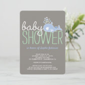 Cartoon Zwanger Blauw Mama Walvis Boy Baby shower Kaart (Staand voorkant)