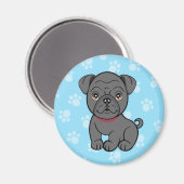 Cartoon Zwart Pug Magnet (Voorkant / Achterkant)