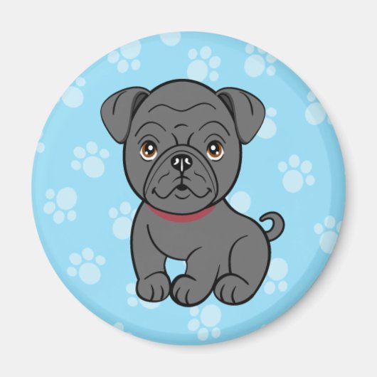 Cartoon Zwart Pug Magnet (Voorkant)
