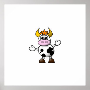 Cartoon zwart-wit Koe Bull Poster