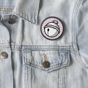 Cartoon Zwart Wit Roze Kat Bel Pop Art Vector Ronde Button 5,7 Cm