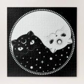 Cartoon zwarte en witte katten , yin yang - teken legpuzzel (Horizontaal)